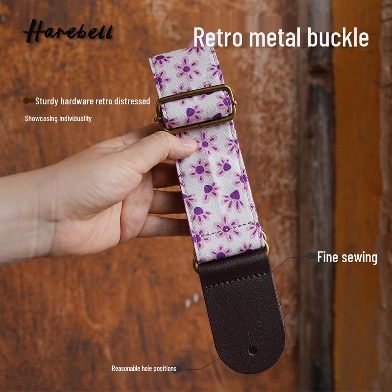 Spot Purple Paw Print Cotton Guitar Strap with Retro Buckle