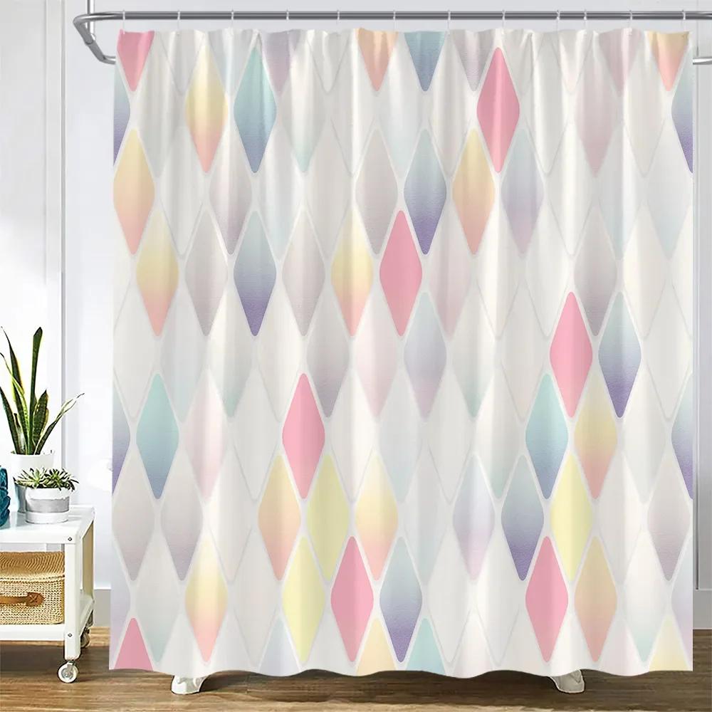 Abstract Marble Shower Curtains Retro Stone Wall Creative Black and White Plaid Geometric Bath Curtain Fabric Bathroom Decor Set