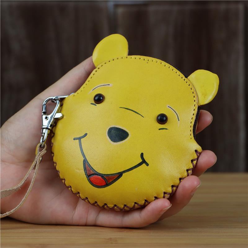 First Layer Vegetable Tanned Cowhide Creative Bear Change Bag Key Change Coin Simple Cartoon Handbag Small Gift