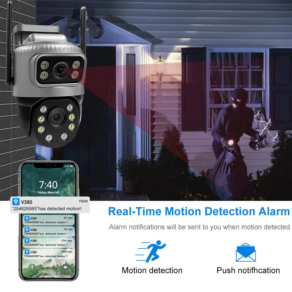 Cameră IP 4K PTZ de 8MP pentru exterior, cu lentile duble, cu ecran dublu, cartelă SIM 4G, detecție umană AI de înaltă definiție, monitorizare video de securitate