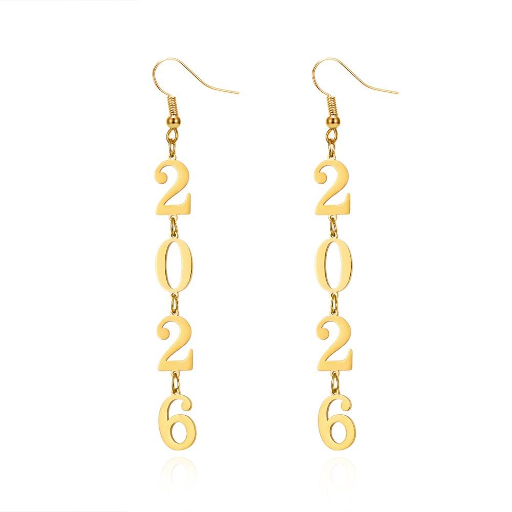 Gold Color 2026 Drop Earring Stainless Steel Ear Pendant  Spring Festival Party
