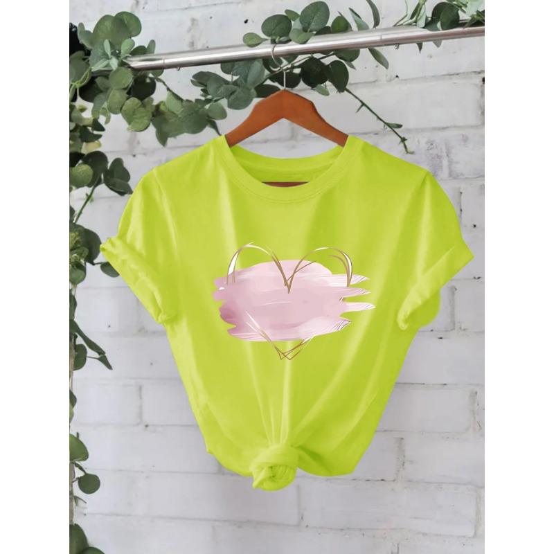 Pure Cotton Pink Heart-shaped Round-neck Loose Short-sleeved Casual Pure Cotton T-shirt