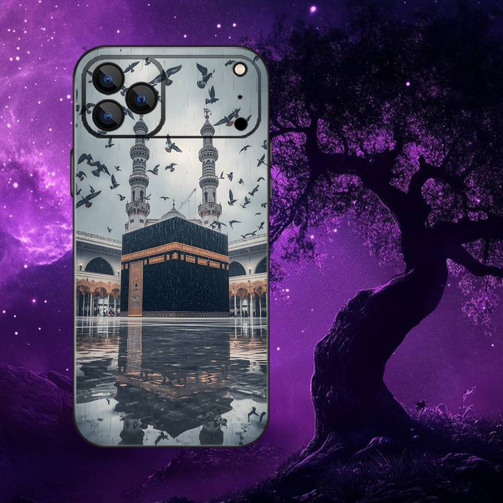 Moslem and kaaba Phone Case For iPhone 17,16,15,14,13,12,Pro,Max,Plus,E,SE4,Air,Mini Black Soft Box