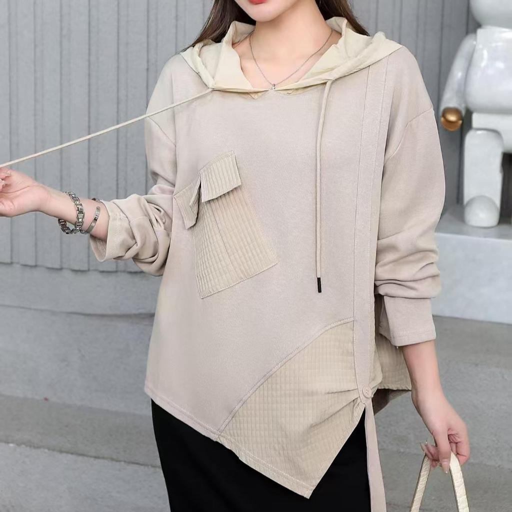 DIMANAF 2023 Plus Größe Pullover Pullover Herbst Oversize Frauen Muster Asymmetrische Pullover Feste Volle Hülse Stricken Lose Pullover