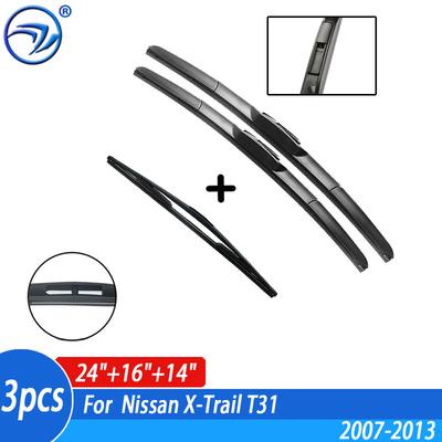 Wiper Front & Rear Wiper Blades Set For Nissan X-Trail T31 2007-2013 2008 2009 2010 2011 2012 Windshield 24"16"14"