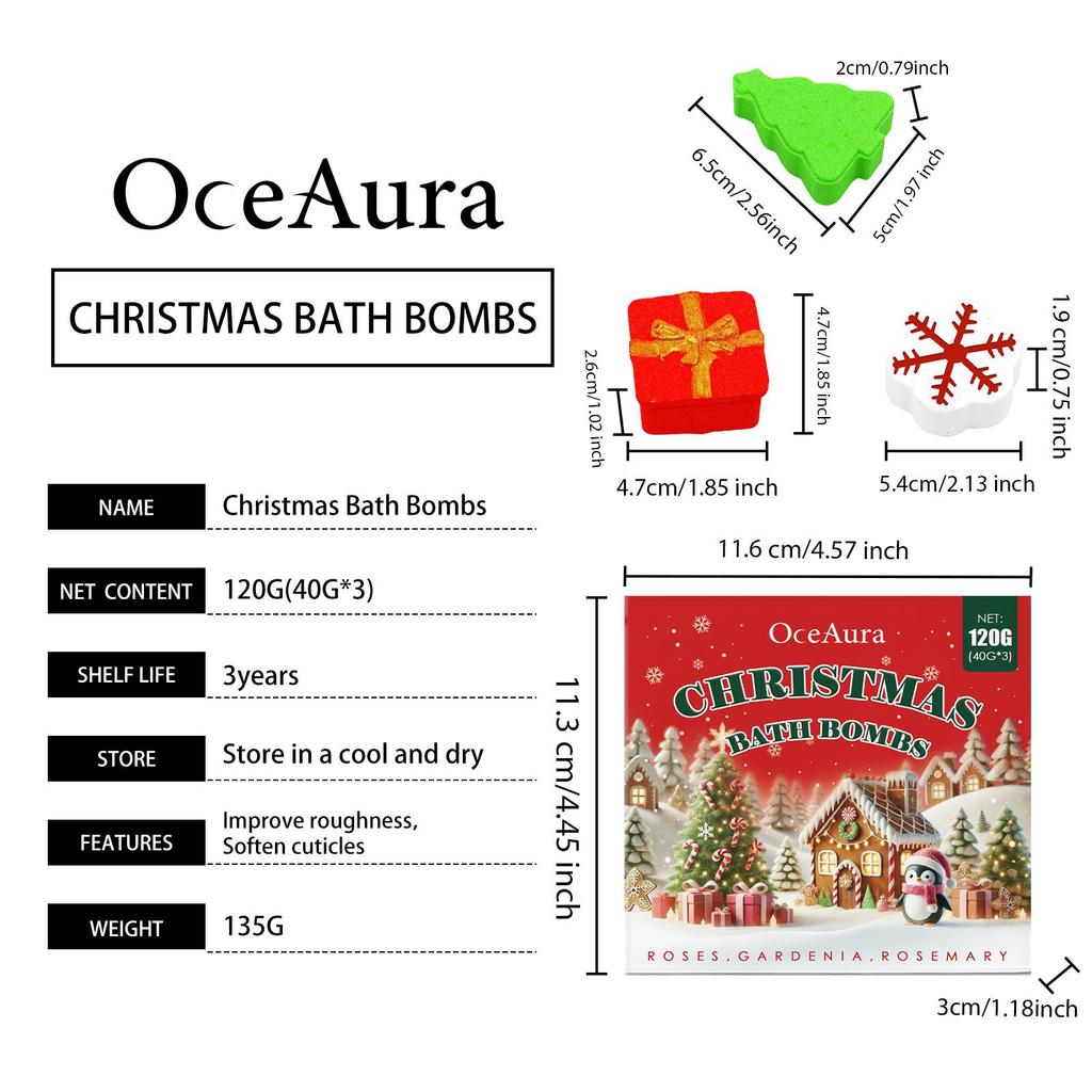 OceAura Christmas bath ball set, color bath ball, moisturizing, long-lasting fragrance, plant cleansing, holiday care 120g