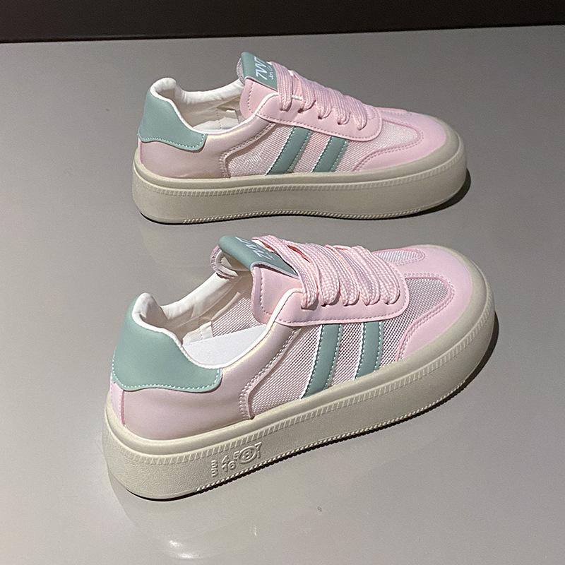 Women's Thick-Soled Simple Mesh Breathable White Shoes Summer New Fashion All-Matching Lace-up Casual Sports Skate Shoes