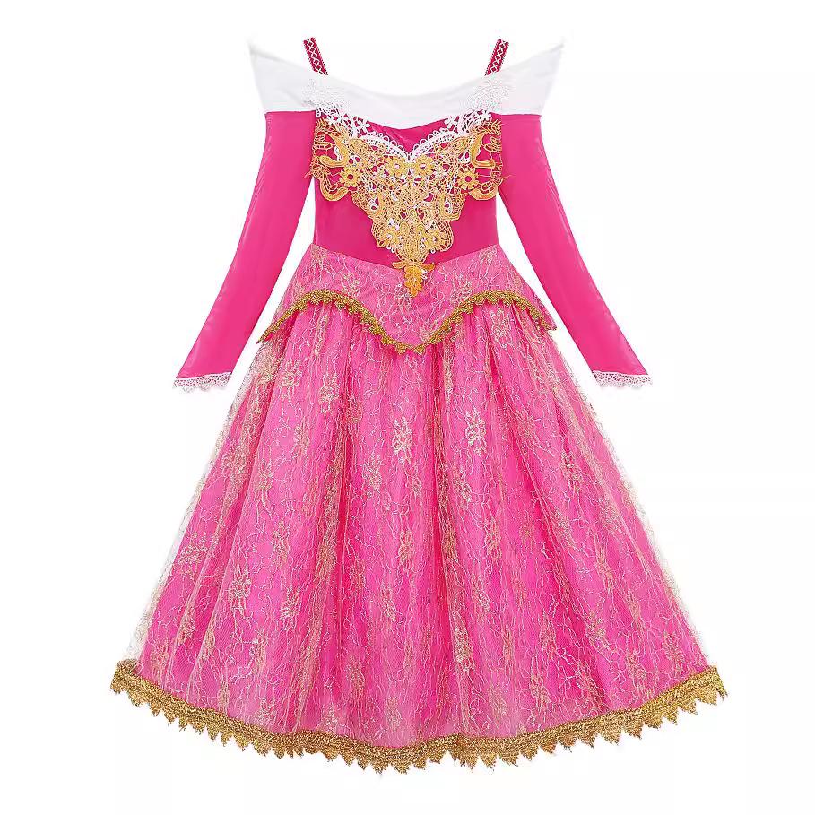 Sleeping Beauty Princess Dress for Girls (Ages 3-8) - Long Sleeve Rose Red Christmas Dress