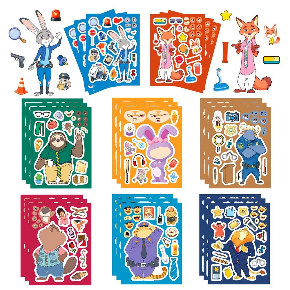 Disney Aesthetic Face Making Zootopia 2 Sheets Stickers DIY Kids Toys Kids Jigsaw Puzzles Party Decoration Reward Gifts