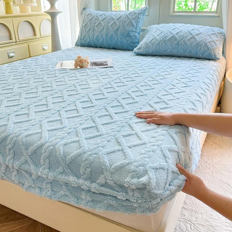 Jacquard Bettdecke 3D Geprägter Samt Matratzenbezug Bettlaken Winter Warm Spannbettlaken Matratzenschoner Verdickt