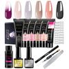 No-Wipe Extension Gel Kit with Nail Forms, Quick Soak-Off Builder Gel for Crystal Nail Extensions, Strong Flexible Clear Gel 30ml