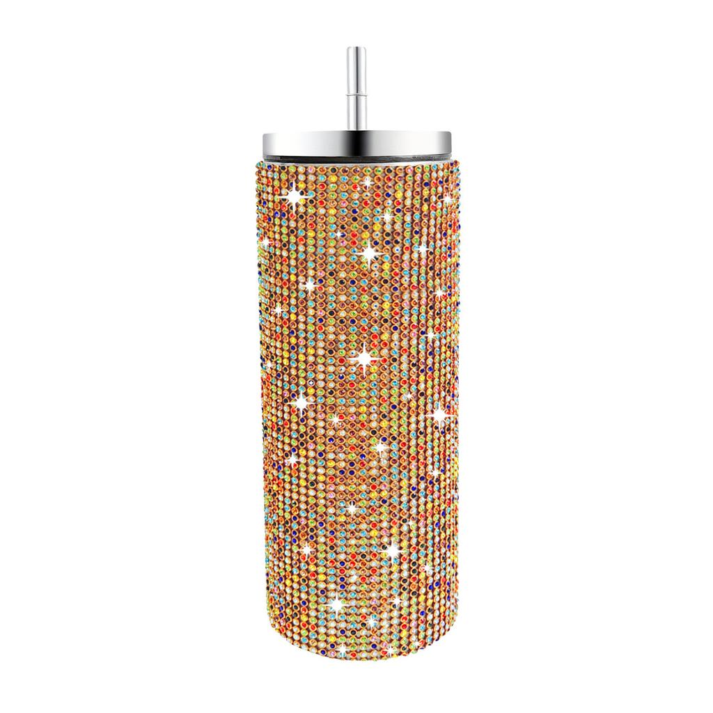 Diamond Stainless Steel Tumbler with Straw 20oz Thermos Bottle Sparkling Water Bottles Shining Coffee Mug Car Thermal Cup Mug