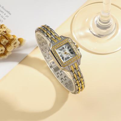 Ladies' Light Luxury Fashionable Roman Scale Square Dial Steel Strap Quartz Watch.