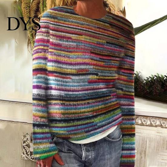 Graphic Print Top Women Sweater Round Neck Long Sleeve Pullover Jumper Loose Fit Thick Warm Knitwear Daily Wear Slim Casual