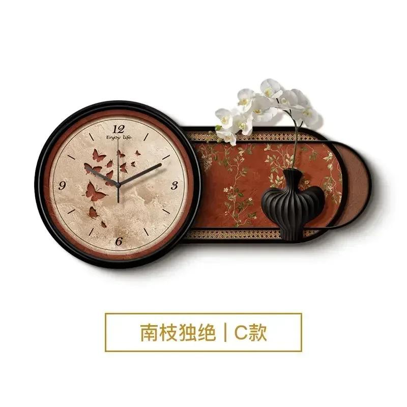 Chinese Retro Home Decor Wall Clock Living Room Decoration Three-dimensional Sandstone Decorative Painting Wall Clock