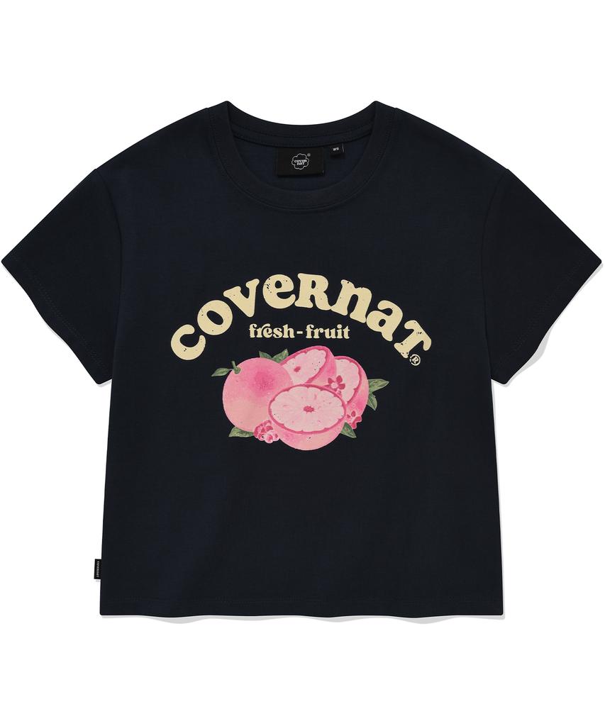COVERNAT WOMAN Crop Fruit T-Shirt Navy