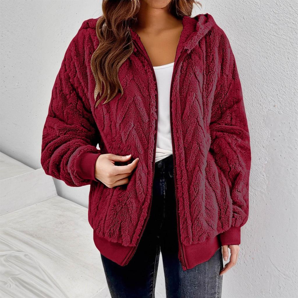Fleece Jacket Women With Hood Fuzzy Zip Up Hoodie Oversized Soft Warm Knit Pullover Sweatshirt