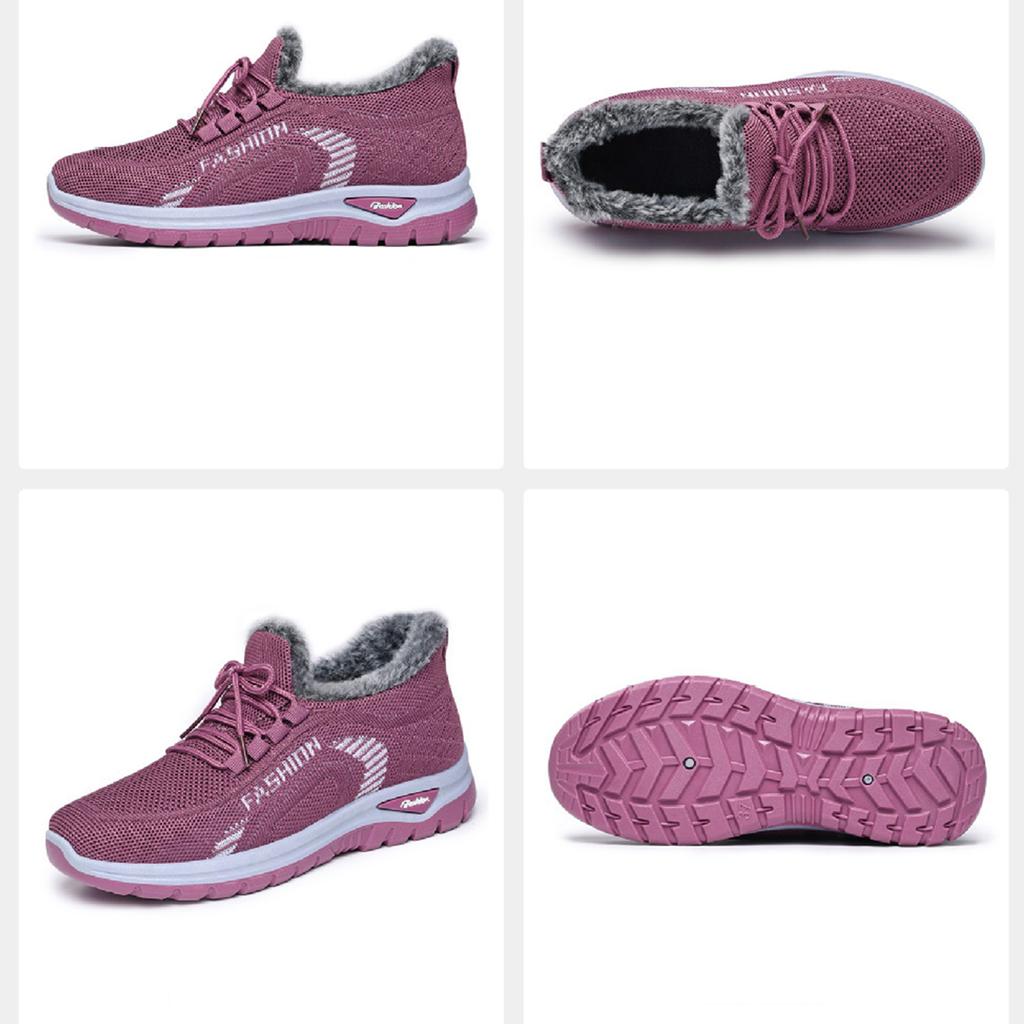 Casual Women's Knit Sneakers with Plush Lining Lightweight Breathable Athletic Shoes for Everyday Walking and Outdoor Activities