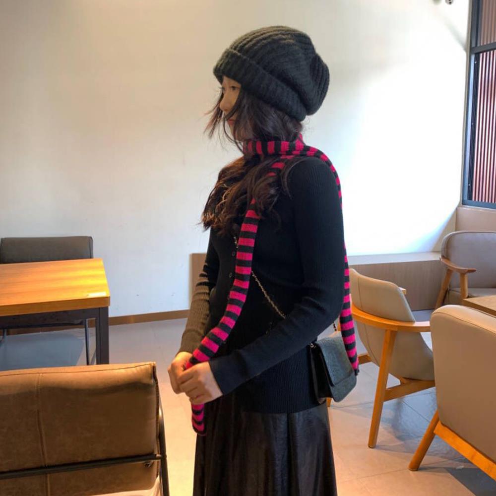 Punk Harajuku Gestreifter Strickschal Modedesigner Winterschal Frau Dekorativ Warme Halstücher Halstuch