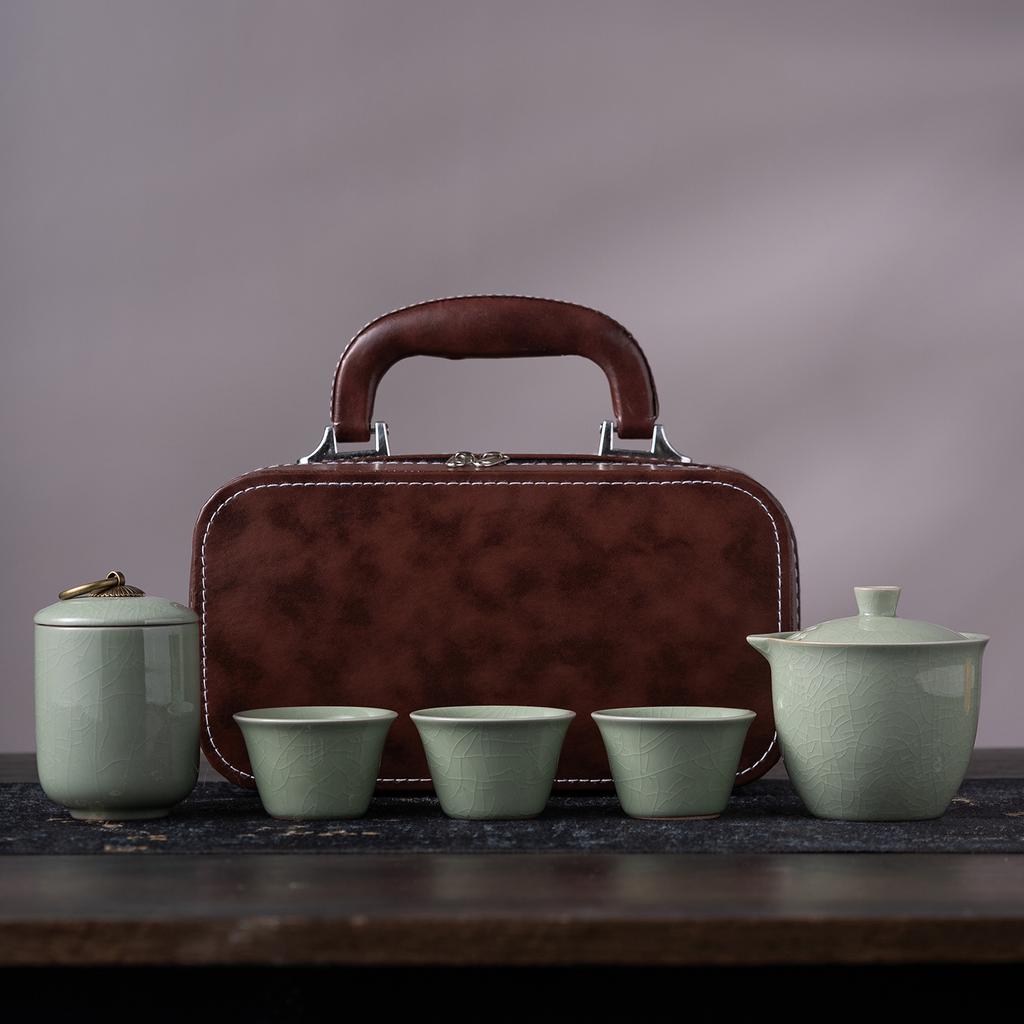 Mid-Autumn Festival Portable Ceramic Travel Tea Set, Three Cups Kuaike Cup Outdoor Kung Fu Teapot Gift Box