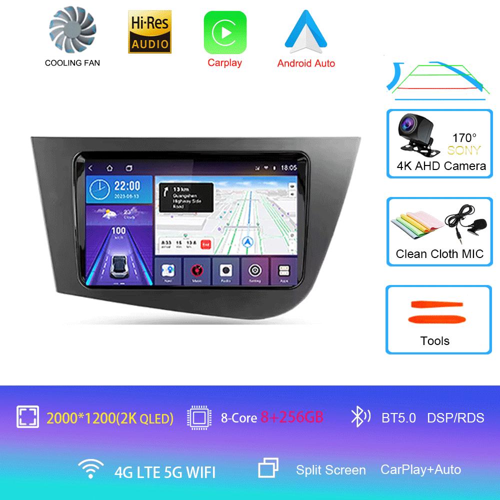 Car Radio Android 14 Carplay For Seat Leon 2 MK2 2005 2006 2007 - 2012 Navigation GPS Multimedia Player WiFi+4G Stereo BT 2 DIN