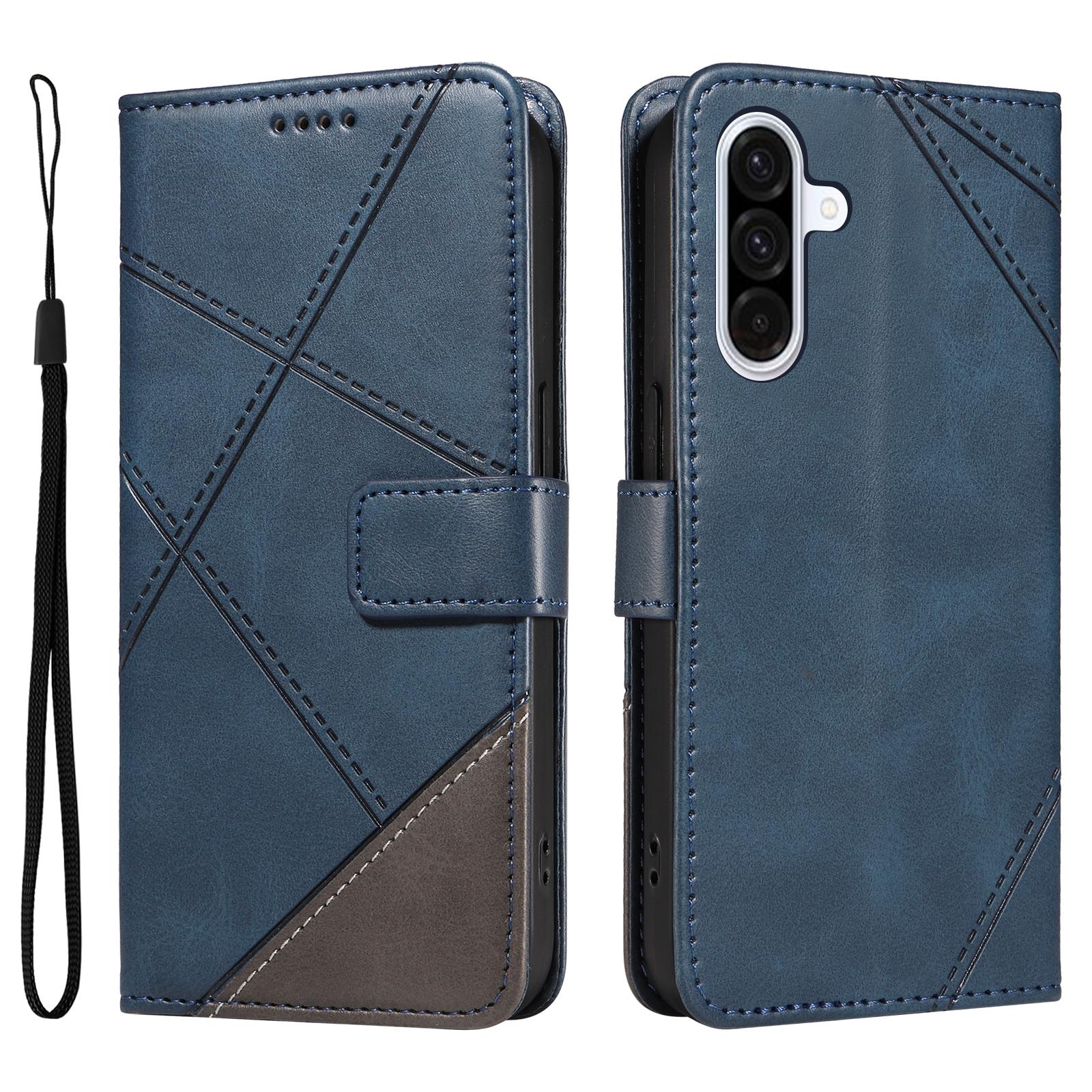 

For Samsung Galaxy A36 5G Leather Case Geometric Line Design Wallet Phone Cover with Wrist Strap D