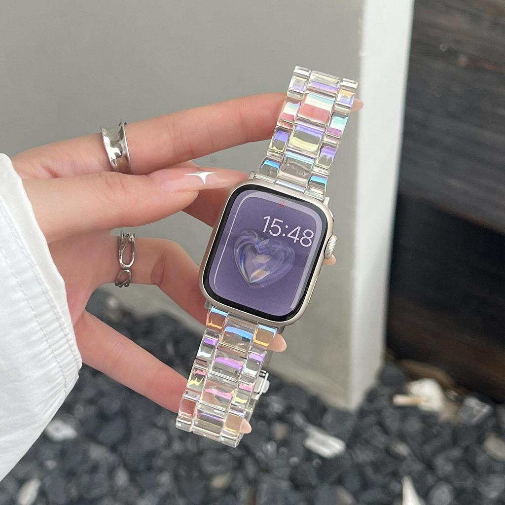 Laser Transparent Acrylic Strap for Apple Watch Band 42mm 46 41 38 45 44 49 40mm Women Bracelet for iWatch Series 10 9 8 7 6 5