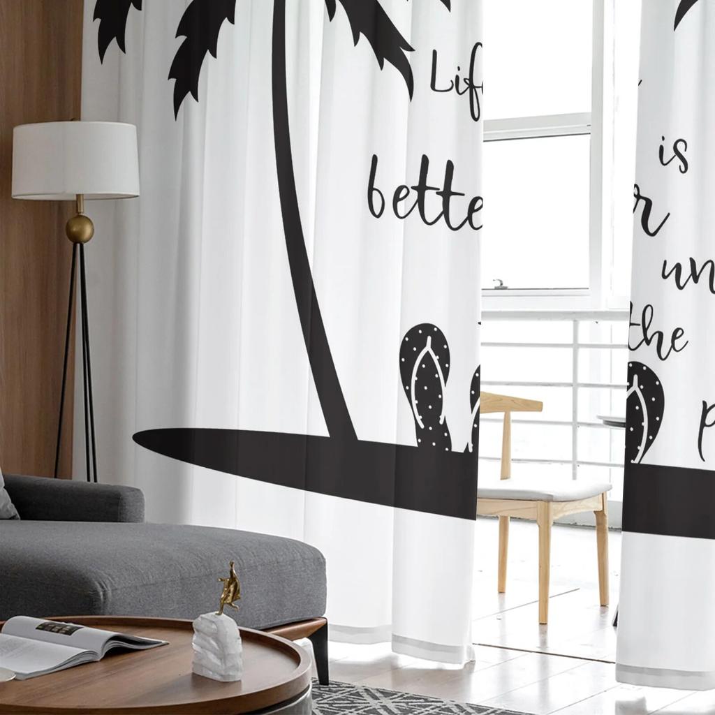 Summer Palm Tree Slippers Tulle Curtains Balcony Room Fashion Printed Sheer Curtain Living Room Window Modern Decor