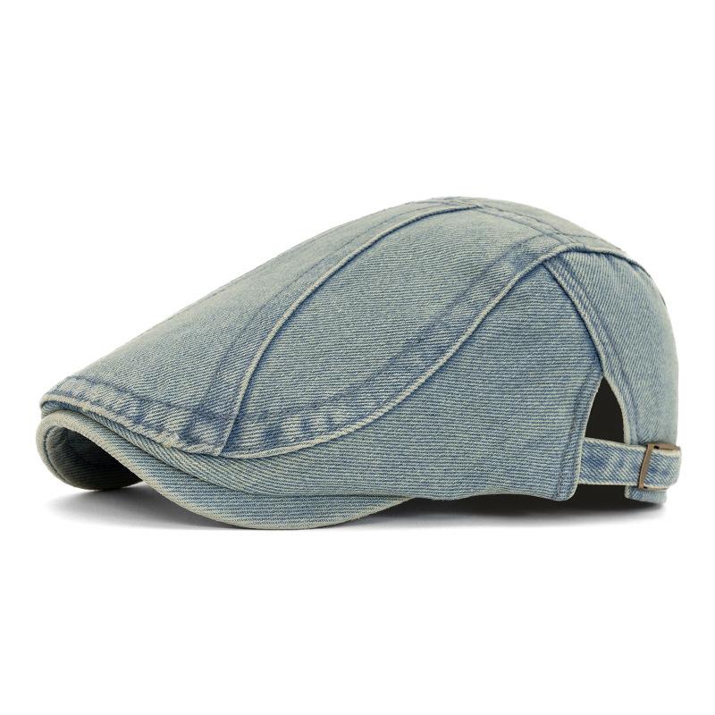 Vintage Denim Beret Women British Newspaper Boy Progressive Cap Solid Color Peaked Cap for Men