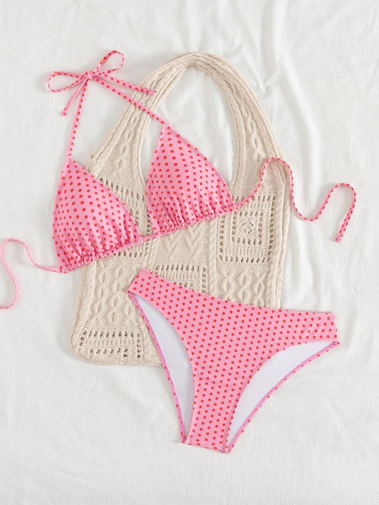 Maillot de bain pour femme Bikini sexy à imprimé, bretelles doubles, taille haute, fendu