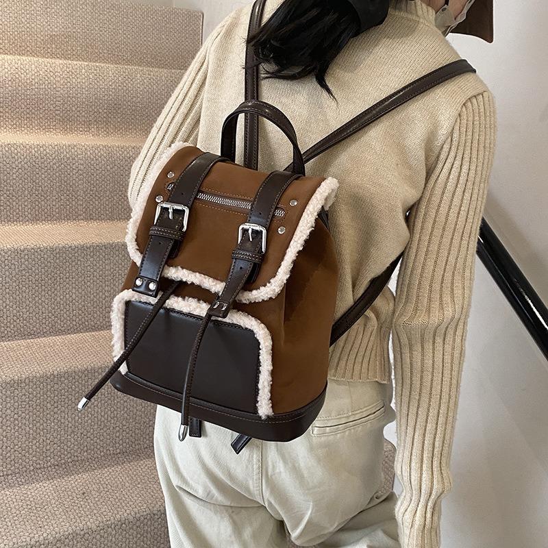 Casual Contrasting Color Retro Matte Backpack Women's New Autumn and Winter College Style Versatile Fashion Backpack