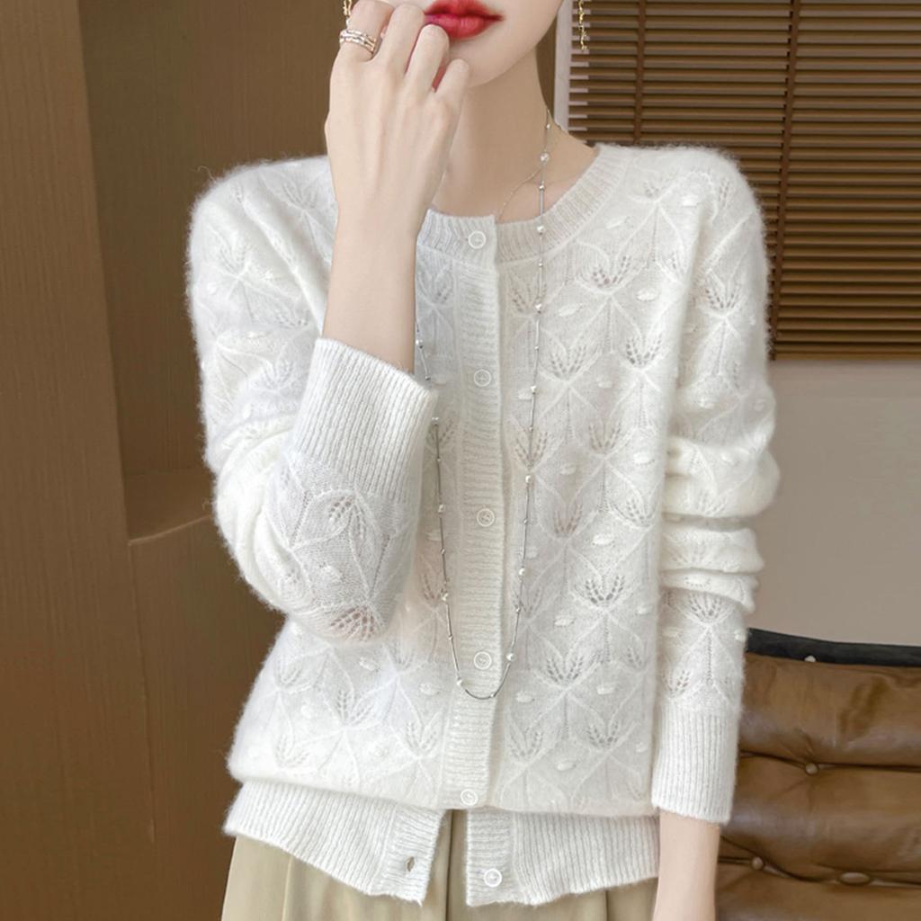 Spring Autumn Women's Basis Sweater Hollow Cardigan Knitwear Female O-Neck Soft Casual Top