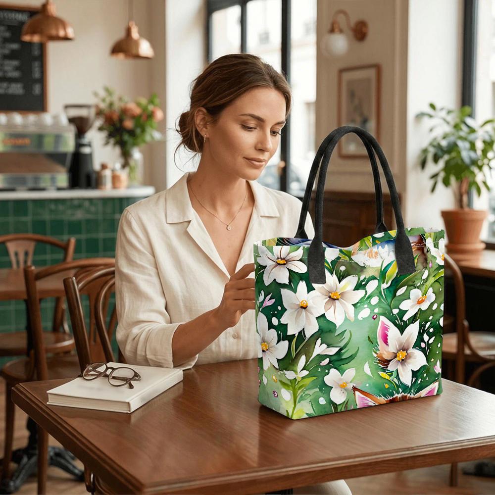 Floral Pattern Tote Bag Casual Large Capacity Shoulder Handbag for Daily Use