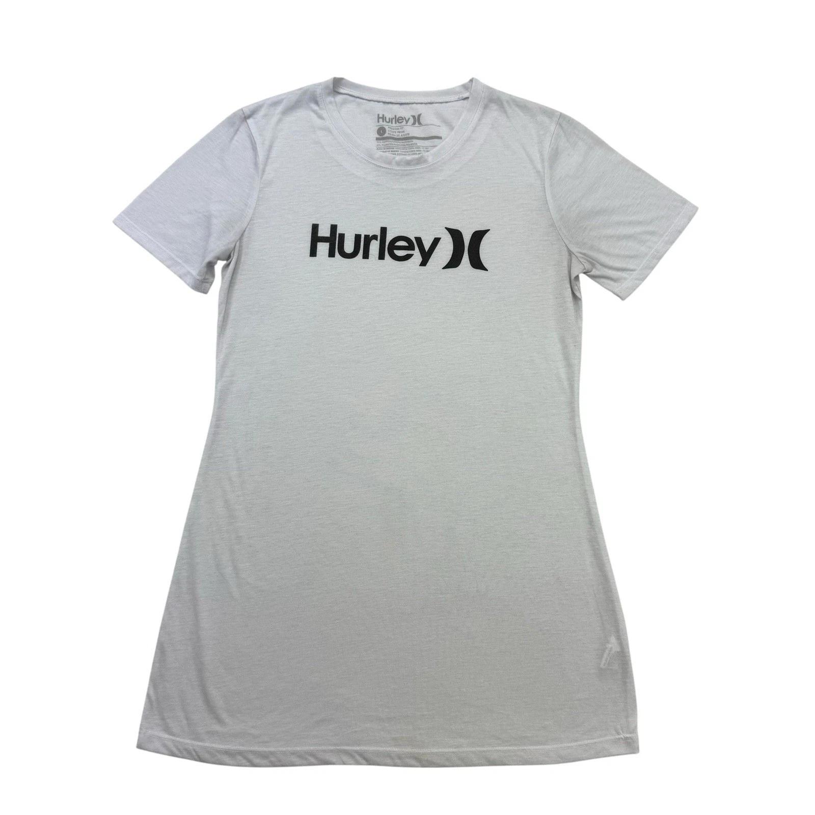 Hurley Shirt Womens Large L White Black Short Sleeve Crew Neck Lightweight S