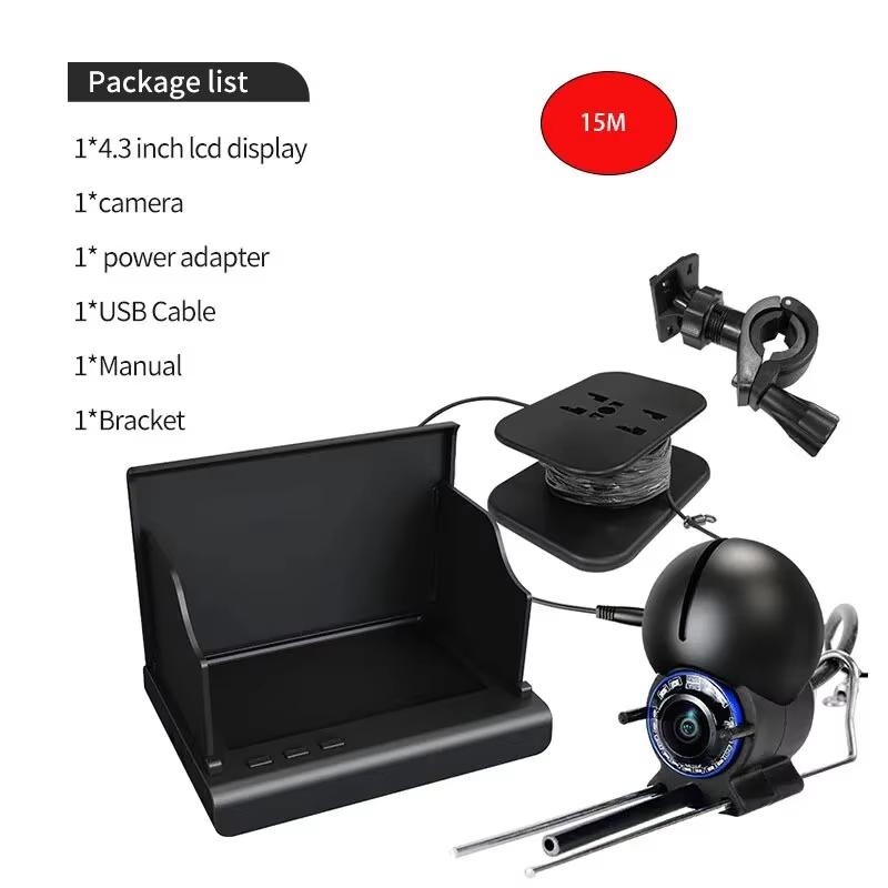 

Подводная рыболовная камера 1080P HD 4,3-дюймовый портативный ЖК-дисплей Эхолот для подледной рыбалки для лодки, каяка, морской рыбалки с аккумулятором 5000 мАч 15 m HD Cam 4.3 inch