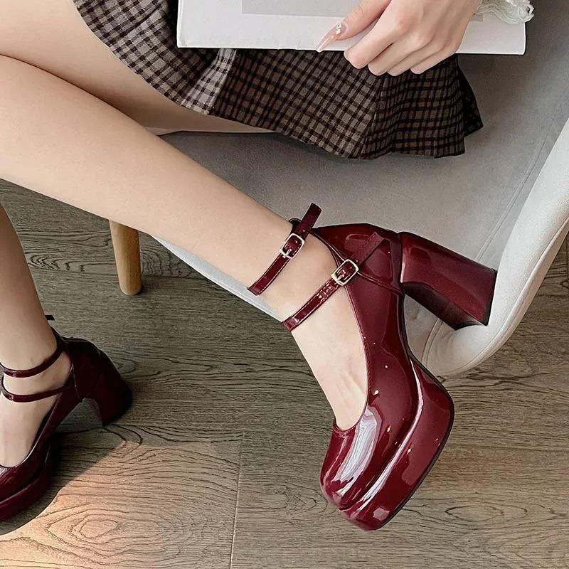 2025New Mary Jane Pumps For Women Girls Fashion Brand New Chunky Heel Wedding Dress Shoes Spring New Pumps Classic Double Buckle