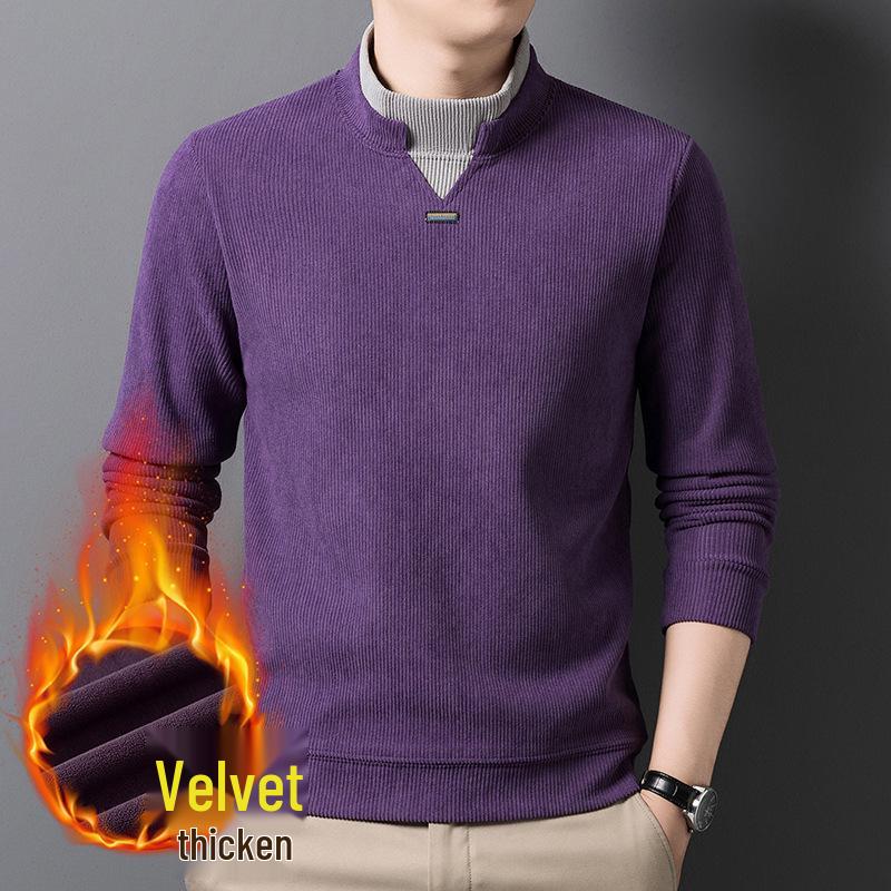

Men s Long-Sleeve Half-High Collar Plus Velvet Warm Base Layer Hoodie 4XL фіолетовий