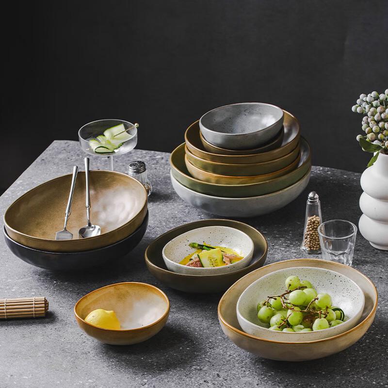 HA Japanese Style Irregular Ceramic Serving Bowl