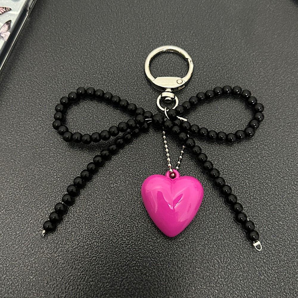 Colorful Bowknot Beaded Keychain Resin Lovely Bag Pendant Minimal Design Cute Car Keyring  Unisex