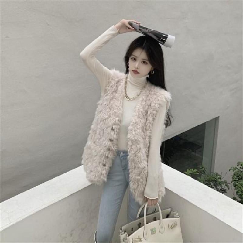 

Women s Autumn Solid Color Temperament Lamb Wool Vest XS