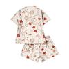 Damen Casual Mode Weihnachts-Print Kurzärmeliges Hausanzug-Set mit Knopfleiste, Kurzarm-T-Shirt und Shorts