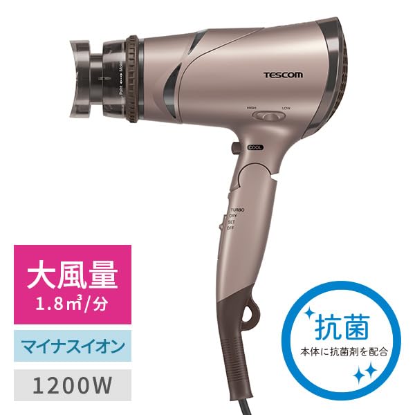 Tescom Hair Dryer, Negative Ion, Foldable, High Airflow, Easy-to-Open Plug, Bronze, TD430B-N