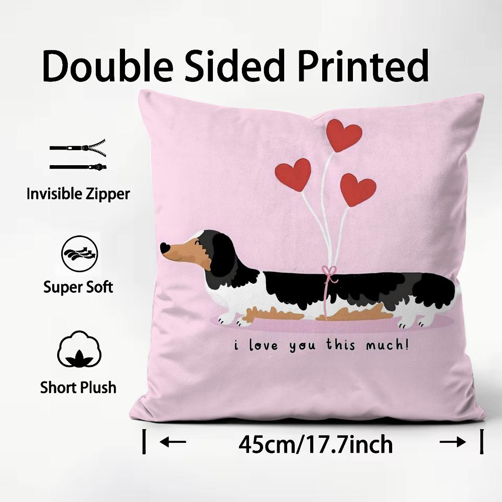 Cute D-Dachshund Dog Cushion Cover Premium Comfort Reversible Pillow Cover - Dual - Use Design for Home & Car