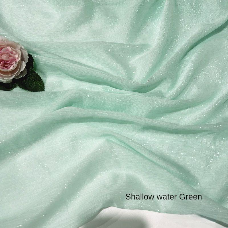 Shiny Silver Wire Crinkle Chiffon Fabric Plain By The Meter for Clothes Hanfu Dress Shirt Diy Sewing Cloth Soft Breathable Black