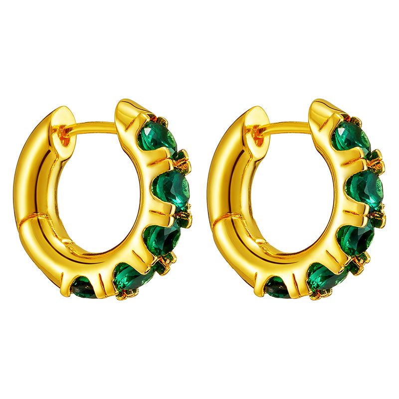 European and American Grandmother Green Crystal Earrings Women's Gold Retro Earrings Ear Buckles Earrings Light Luxury Niche High-end Earrings