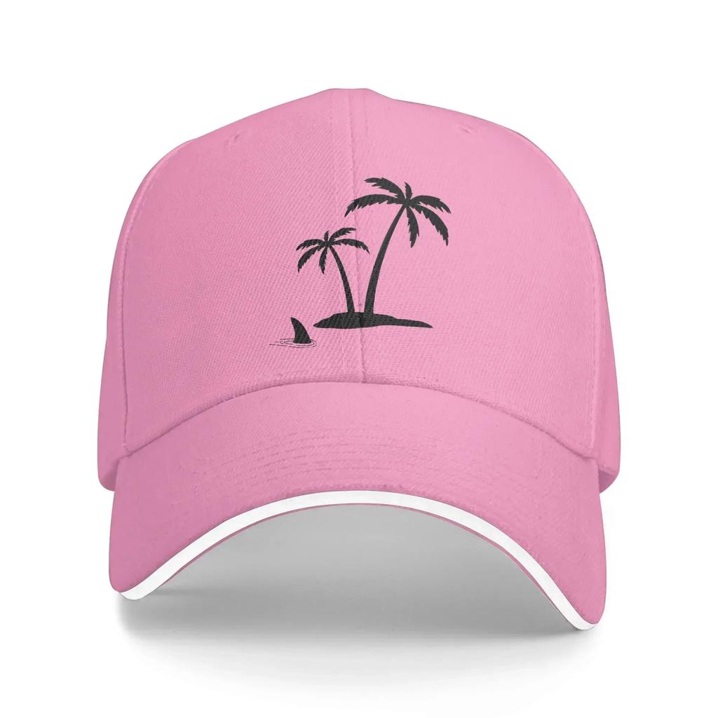 Coconut Tree On the Islet Shark Casual Baseball Cap Summer Trucker Hat Hot Sale Tennis Skate Hip Hop Hats WoUnisex Unisex Fashion