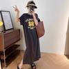 2026 New Korean Version T-shirt Skirt Short-sleeved Large-size Women's Fat Mm Loose Casual Large-size Belly-covering Long Dress