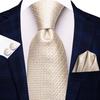Hi-Tie Floreale Champagne Avorio Cravatta Elegante da Uomo Fazzoletto Gemelli per Smoking Moda Classica Seta Lusso Cravatta per Uomo