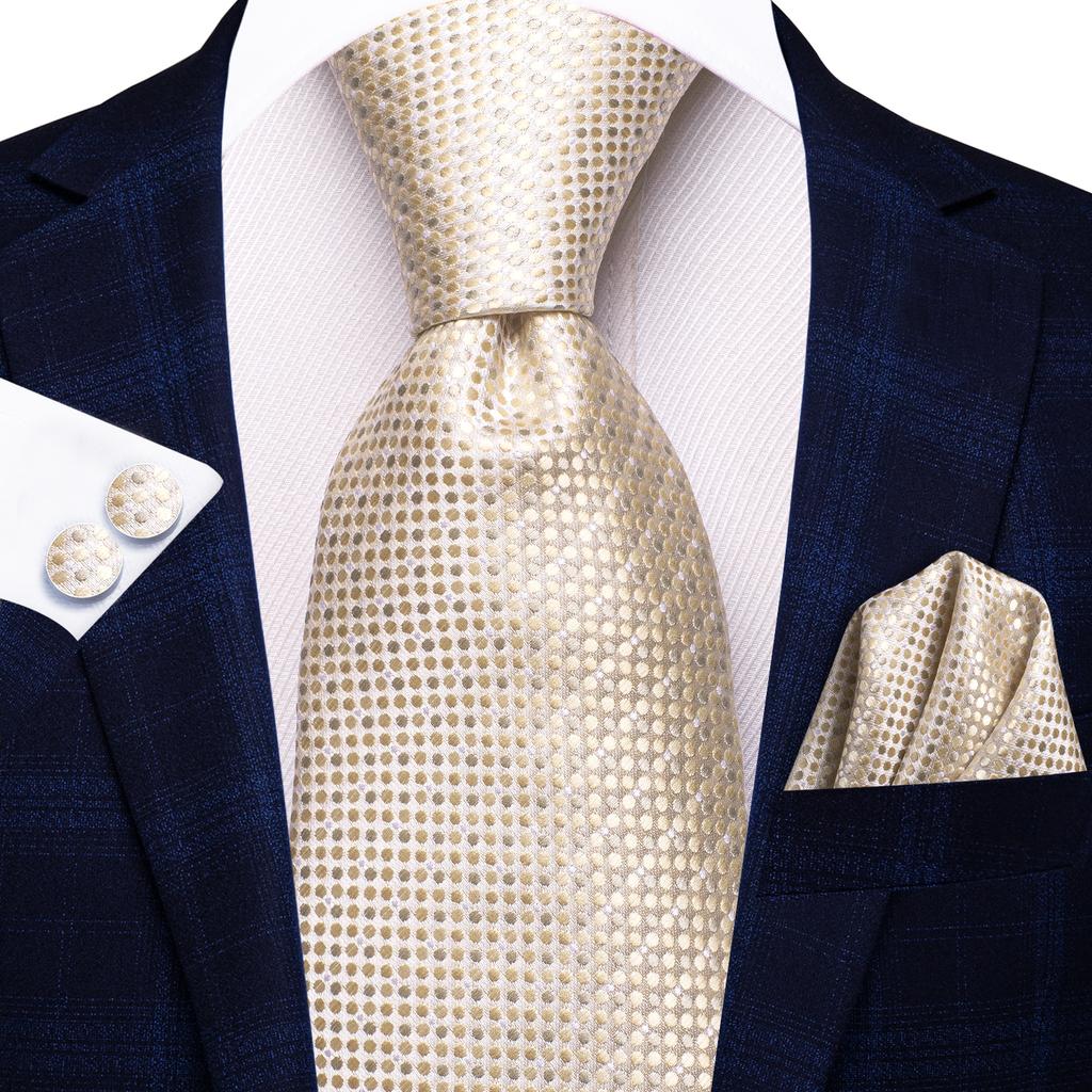 Hi-Tie Floreale Champagne Avorio Cravatta Elegante da Uomo Fazzoletto Gemelli per Smoking Moda Classica Seta Lusso Cravatta per Uomo