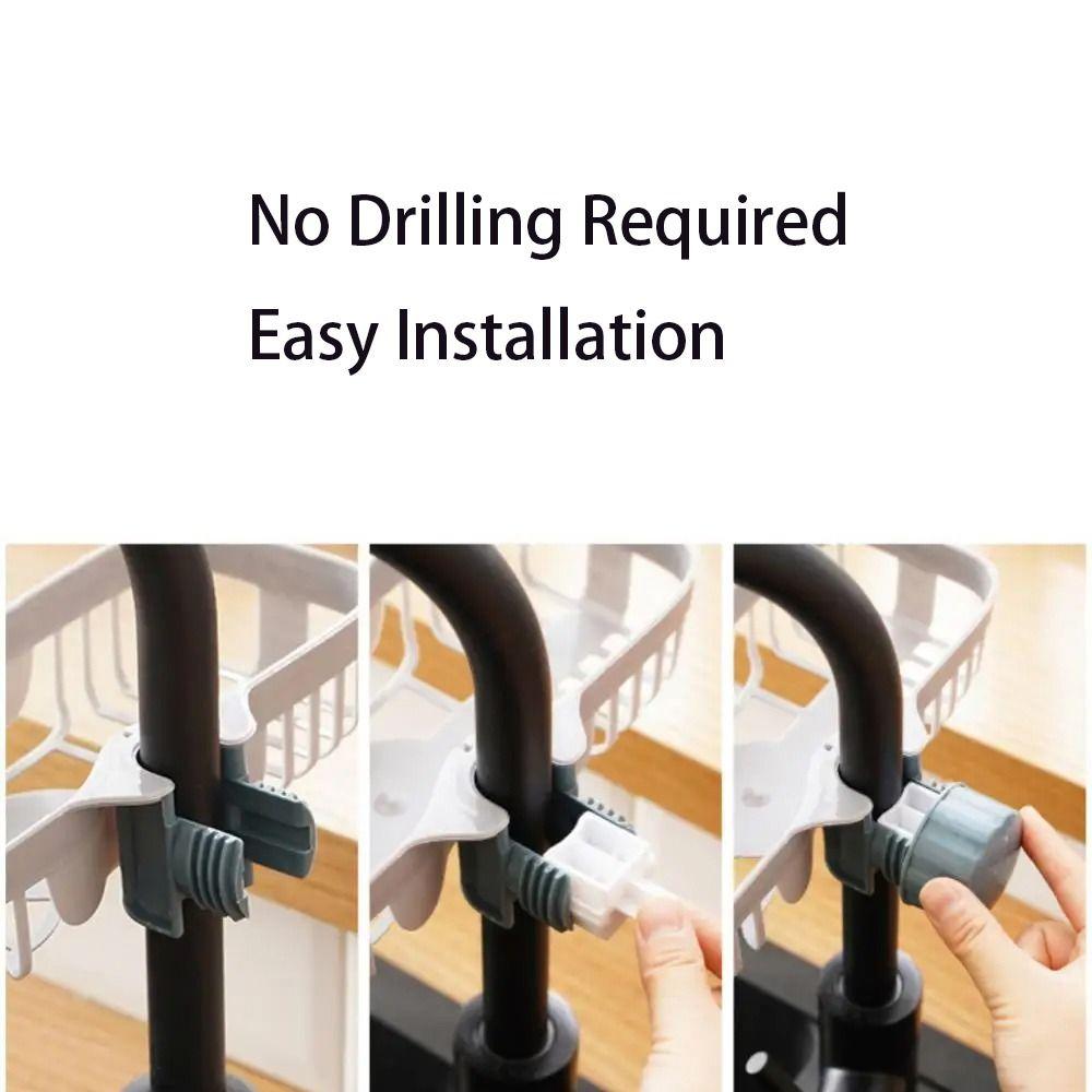Adjustable Faucet Holder No Drill Sponge Storage Durable Sink Drain Rack  Bathroom Kitchen
